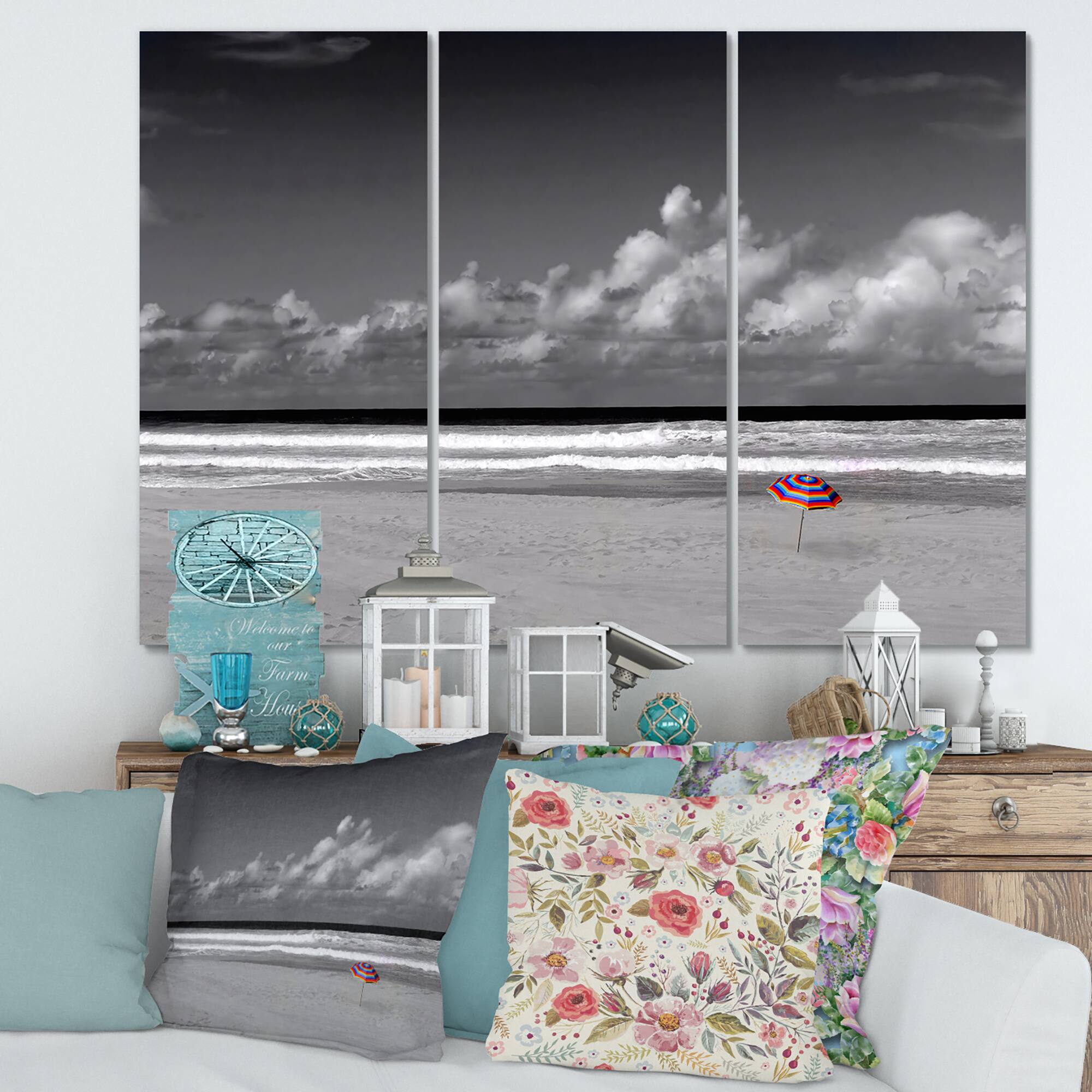 Designart - Monochrome Coastline Under Cloudy Sky